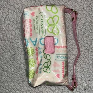 Mini multicolored coach purse with pink strap